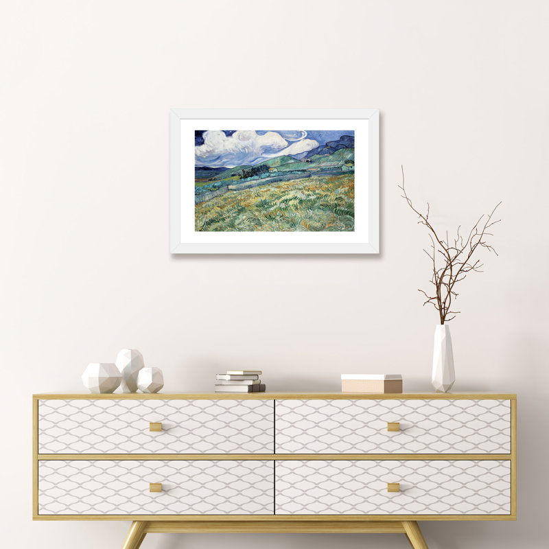 Paysage à Saint-Remy par Vincent Van Gogh - reproduction d'art, H 16 po x l 24 po x P 1 po, Papier encadré blanc