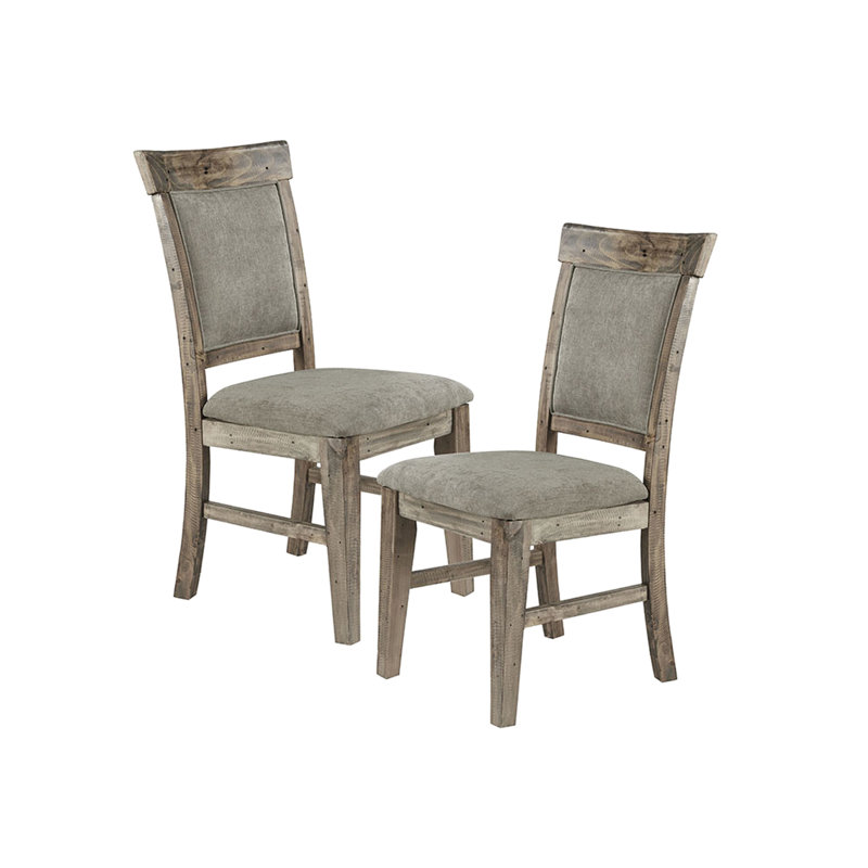 Chaise d'appoint de salle à manger (2 pièces), bois massif, finition gris patiné, assise et dossier rembourrés 2 pièces - structure en bois, patiné à la main, revêtement