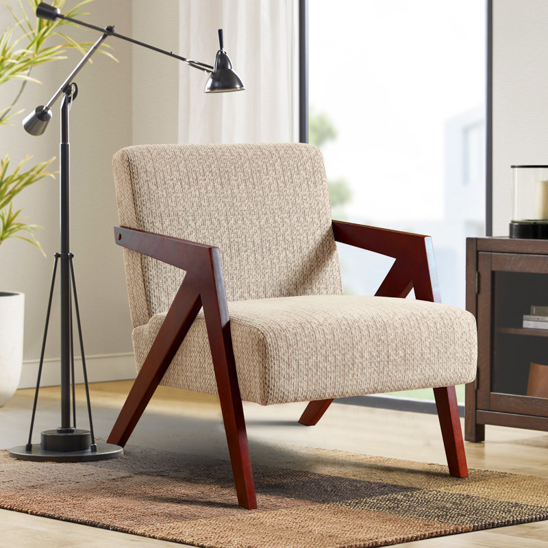 23.8 '' Wide Mid-Century Upholstered Soft Accent chair With Z-Shaped Solid Wood Legs, Soft Fabric Armchair for Living Room