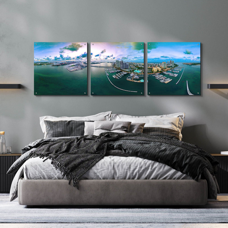 «South Beach Twilight» par Epic Portfolio, art mural en verre acrylique Epic Art, ensemble de 3 pièces, H 24 po x l 72 po