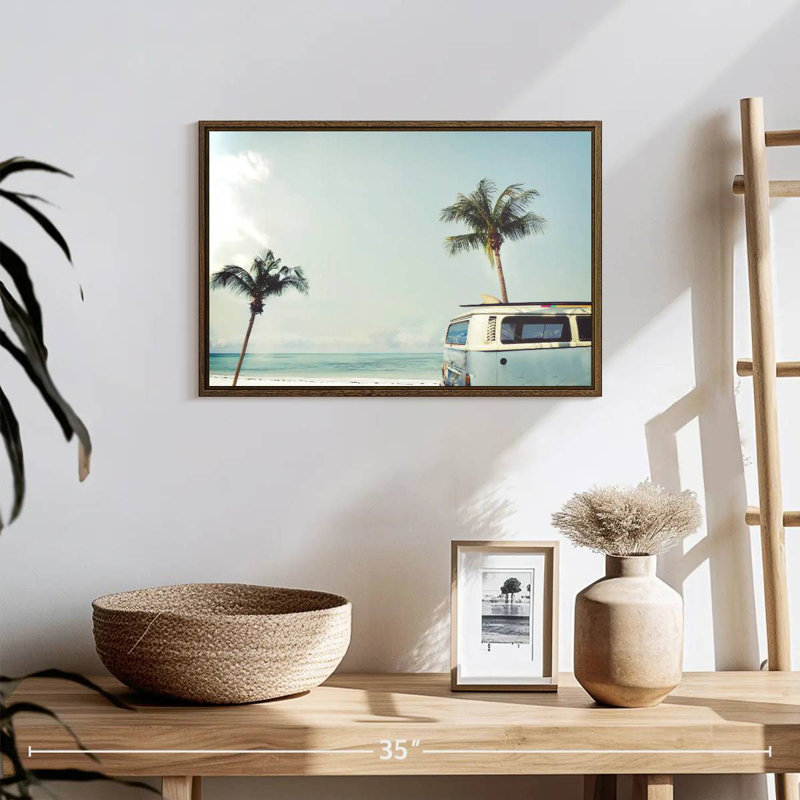 Retro Surf Van, 19 po x 13 po, Cadre flottant noyer