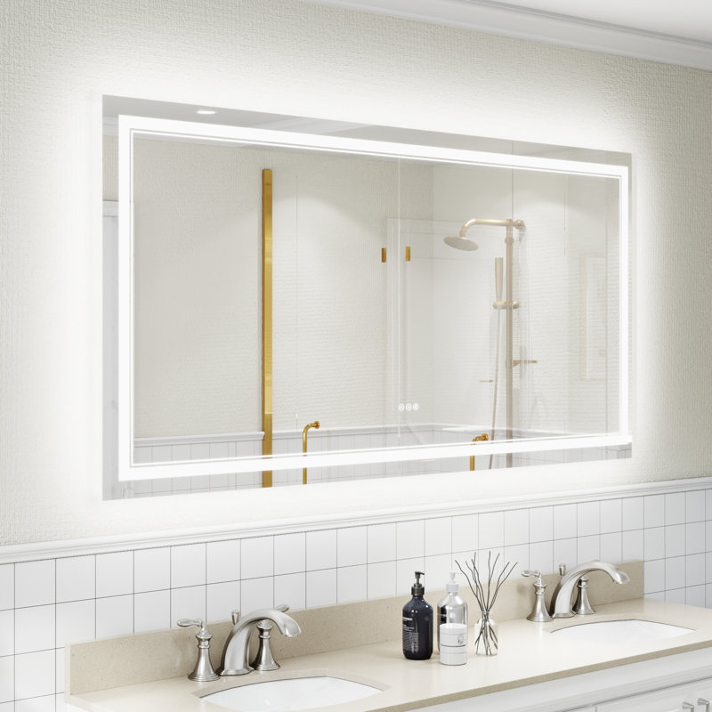 Aolaith Wall Mounted Rectangular Frameless Anti Fog LED Light Bathroom Mirror,Dimmable Vanity Mirror, 36" x 72"