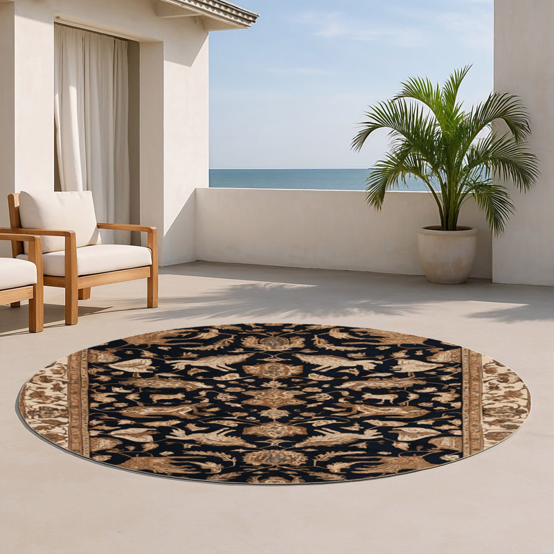 Persian Brown Indoor and Outdoor Area Rug, Round 5'