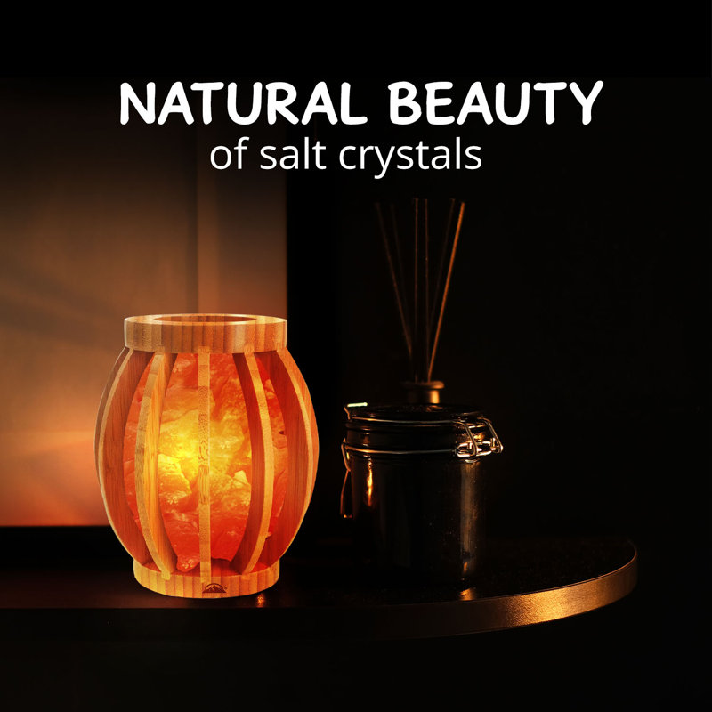 Adlai Himalayan Glow Bamboo Basket Crystal Salt Lamp with Pink Salt Chunks, Nightlight,Salt Lamp