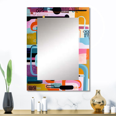 Midcentury geometric funny collage I - Geometric Mirror, Modern Unique Wall Mirror, Printed Metal Art