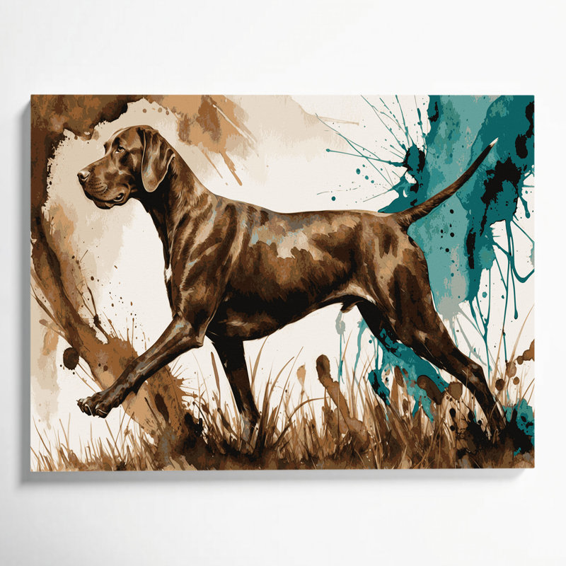 «Dogs Pointer», art mural sur toile beige, H 12 po x l 18 po