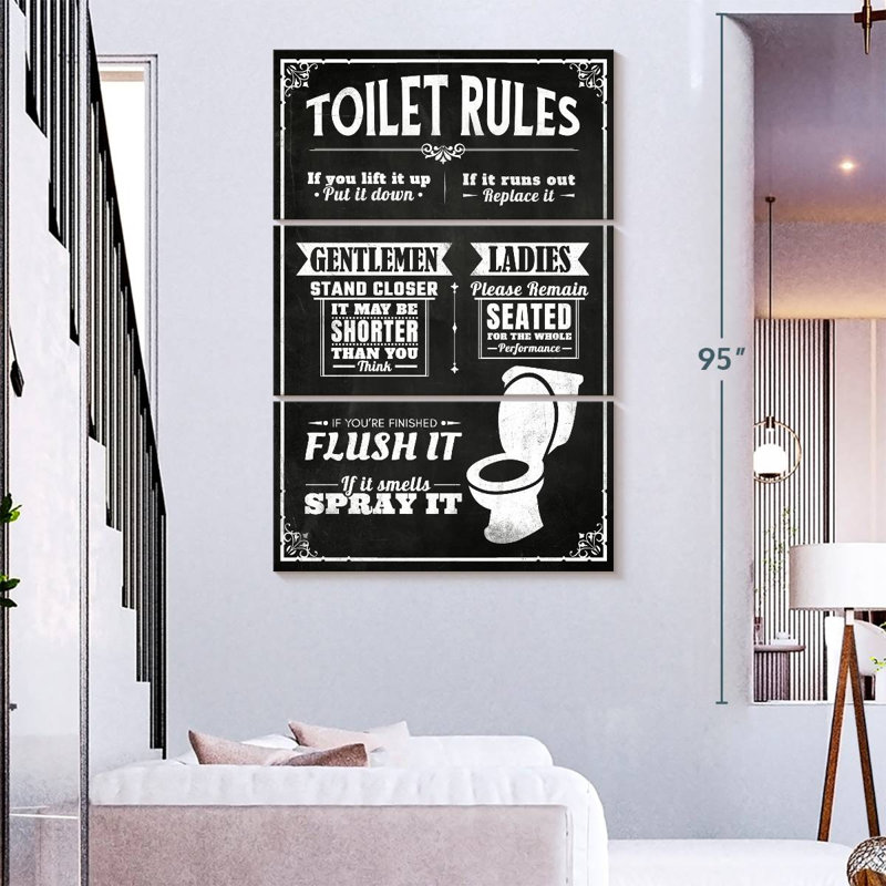 Ensemble 3 pièces d'humour et de citations de salle de bain, H 74 po x l 48 po x P 1,25 po