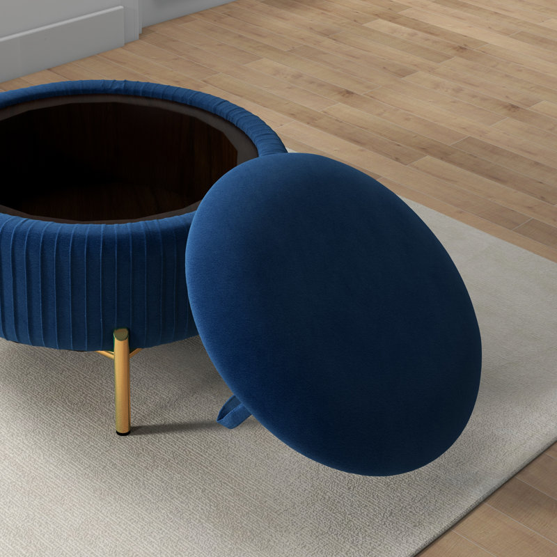 Repose-pieds rond avec rangement Chynna, Bleu