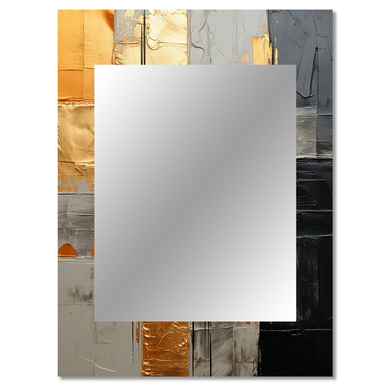 Or gris, géométrie brillante I - miroir mural décoratif abstrait, collage, 40 po x 30 po