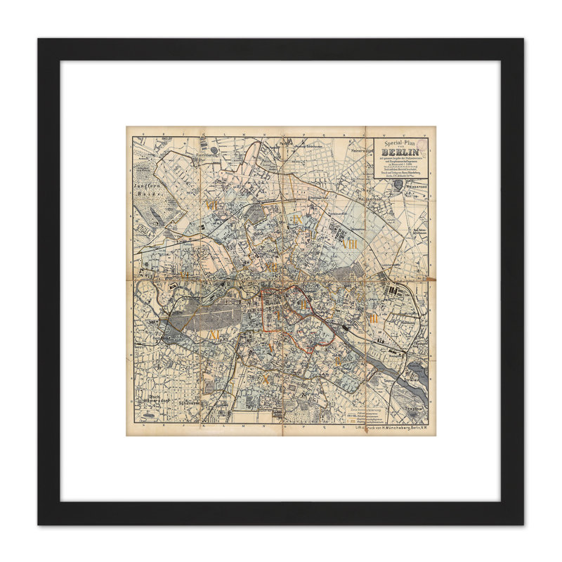 Map 1910 Muncheberg Berlin City Plan Germany 1 Piece Single Picture Frame Painting