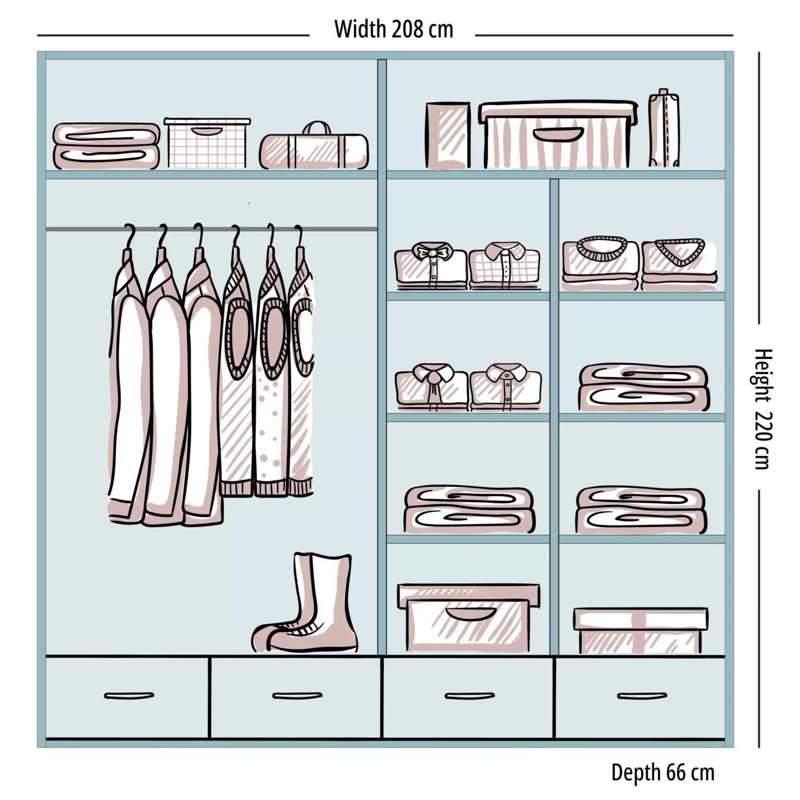 Bahos 3 Door Manufactured Wood Wardrobe, White, 220cm H x 208cm x W 66cm D