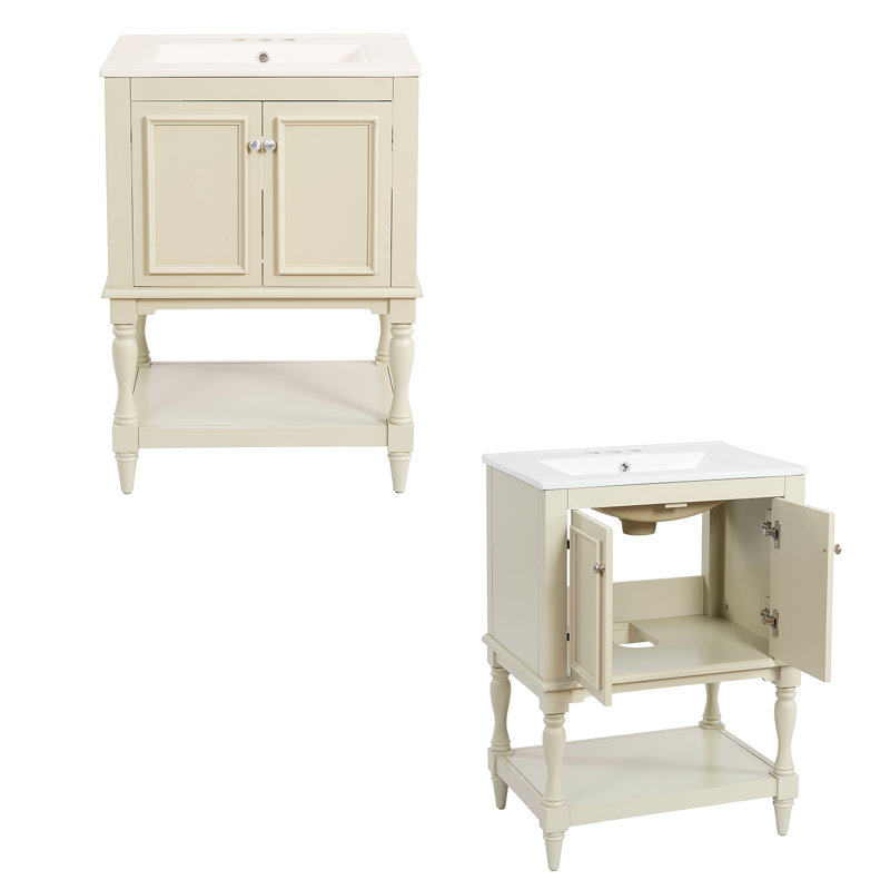 Armoire de luxe compacte avec 1 porte et rangement ouvert, design rétro d'inspiration rétro 24 po avec évier 24 po