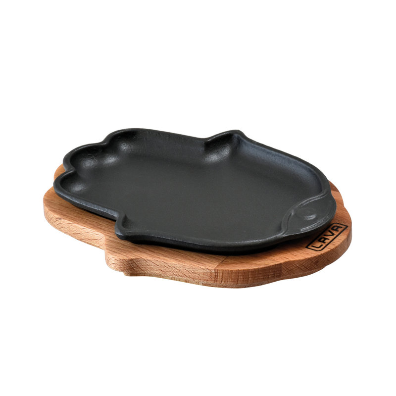 Plat de service en fonte émaillée Lava de 6 pouces avec plateau de service en bois de hêtre