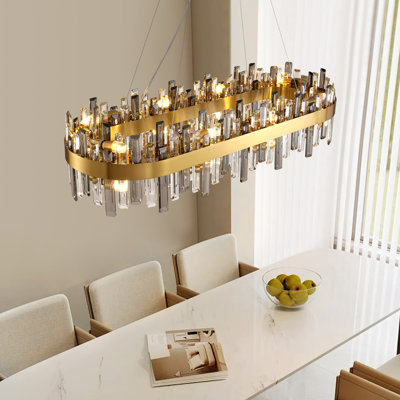 Lustre rectangulaire à intensité variable 16 lumières en cristal transparent et gris