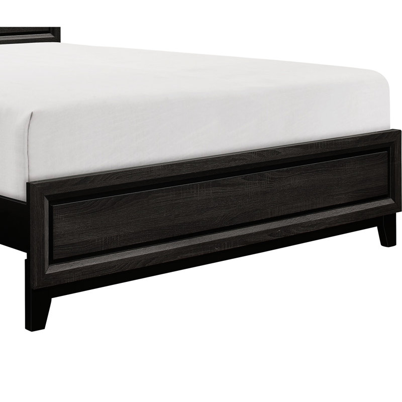 Lit pour grand lit gris, bois d'ingénierie moderne, tête de lit et placage de faux bois contemporain, sommier tapissier requis