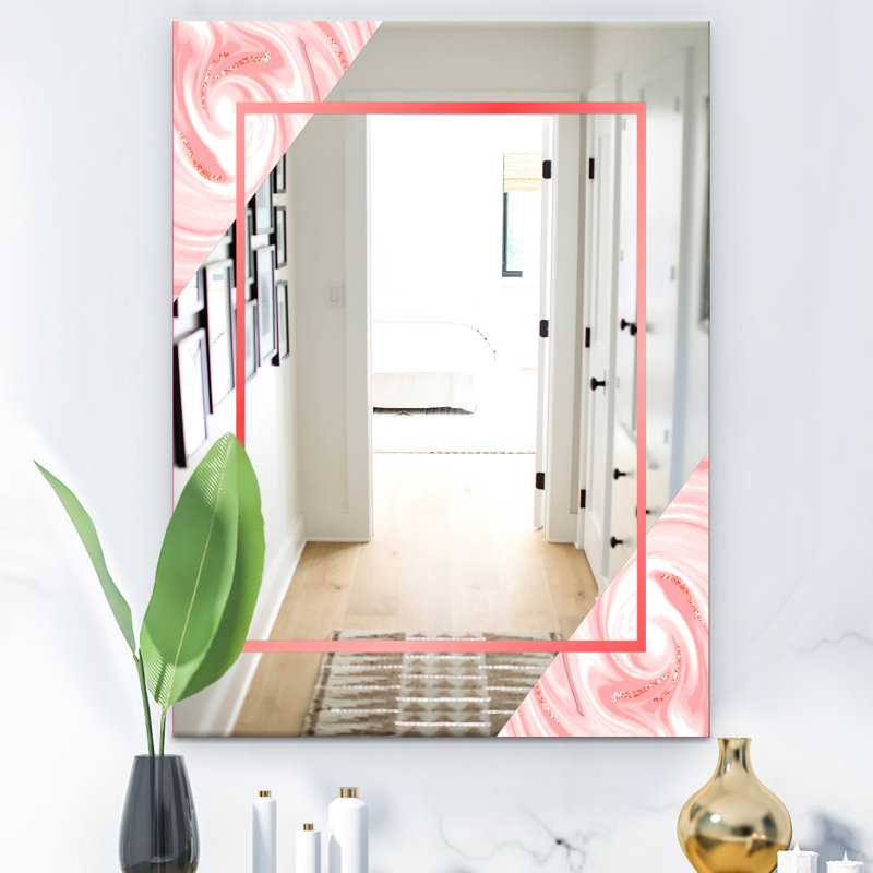 Miroir d'appoint Mid-Century, H 24 po x l 32 po, Blanc / rouge clair
