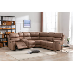 Ilkeston 79 Wide Manual Recliner Sofa Luxurious Cognac Leather with  Integrated Cup Holders Family Comfort