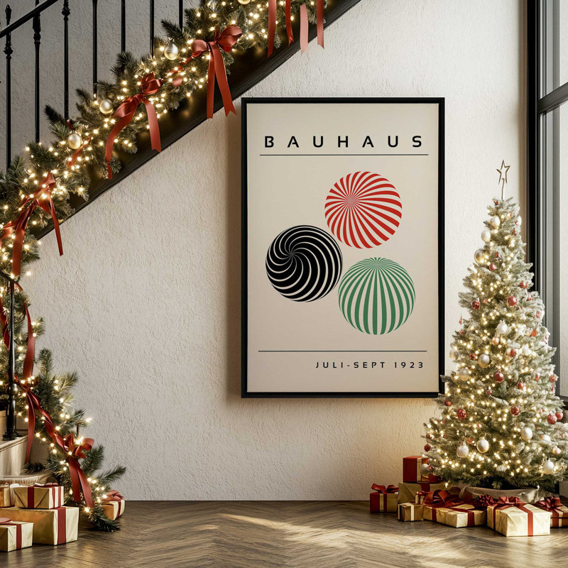 Reproduction de sphères géométriques sur toile Bauhaus, H 18,75 po x l 12,75 po, Encadrement argenté