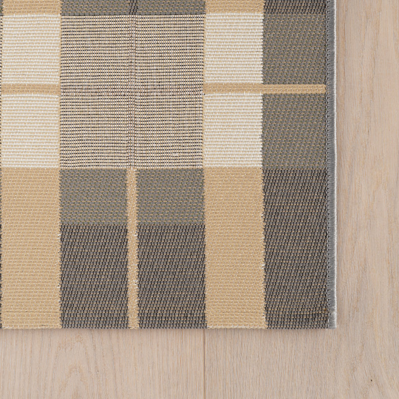 Sundara Modern Plaid Indoor/Outdoor Rug, Gray, Rectangle 8' x 10'