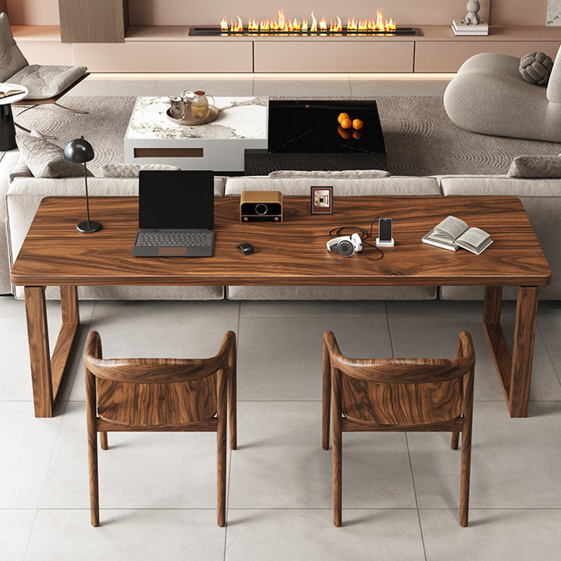 Modern High-end Walnut Solid Wood Rectangular Desk, 29.52" H x 94.48" W x 35.43" D