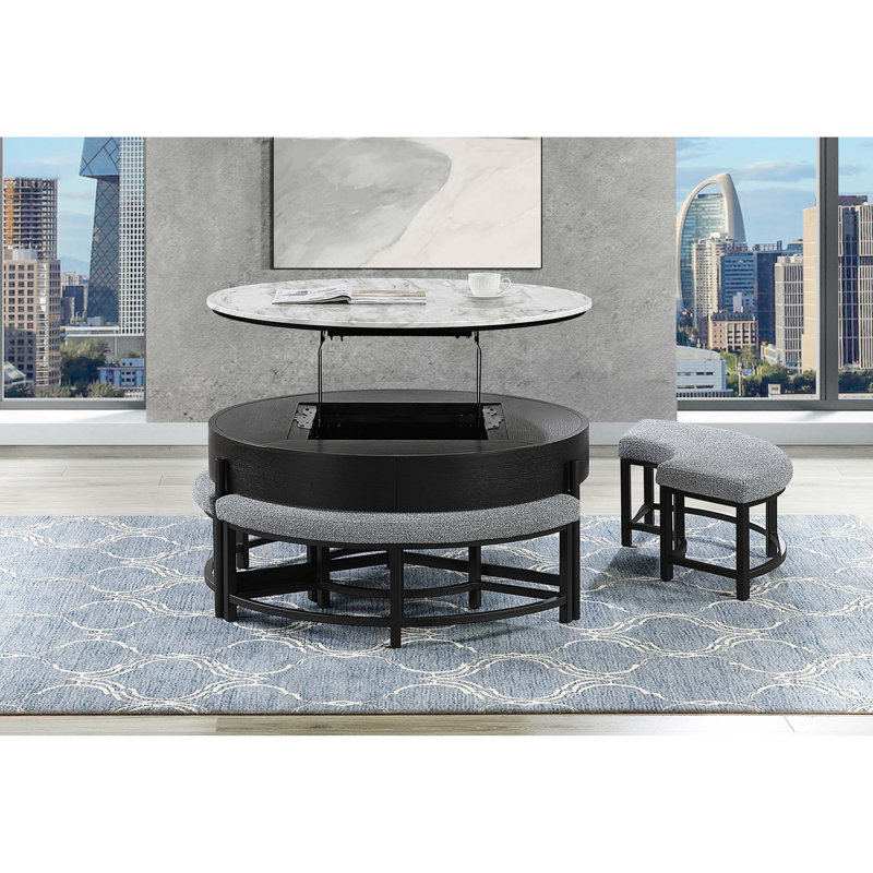 Faux Marble Top Coffee Table, Gray;Black