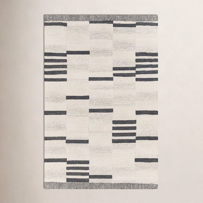 Tapis crème / noir en laine touffeté à la main Uptown, Rectangle 4 pi x 6 pi