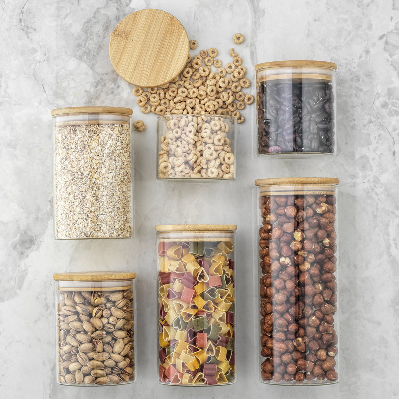 Set of 6 Glass Food Storage Jars with Bamboo Lids