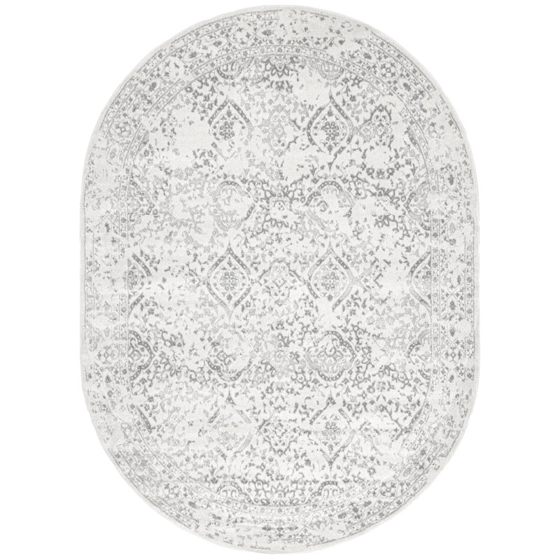 Almirka Medallion Runner Rug for Living Room Bedroom Dining Room Entryway Hallway Kitchen, Ivory/Grey, Oval 5' x 7'5"