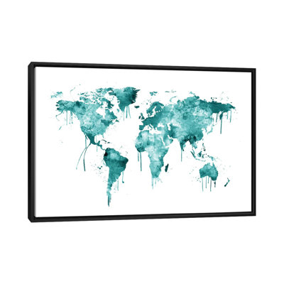 " Watercolor Map Of The World Map, Teal " by Michael Tompsett