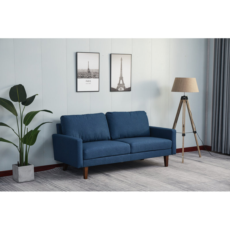 Seaddon Square Arm Sofa, Dark Blue Linen Blend, 35" H x 70" W x 32" D