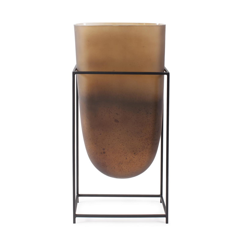 Bronze Euler Vase with Black Iron Stand- Tall, 21.75"