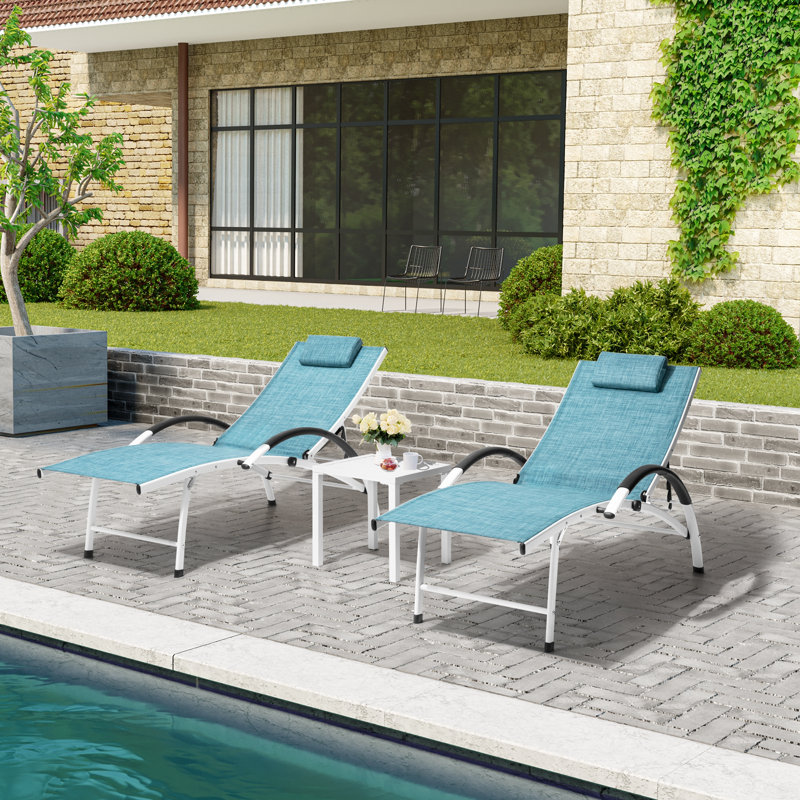 Chaise longue inclinable 65,35 po Cllgone, Bleu / blanc