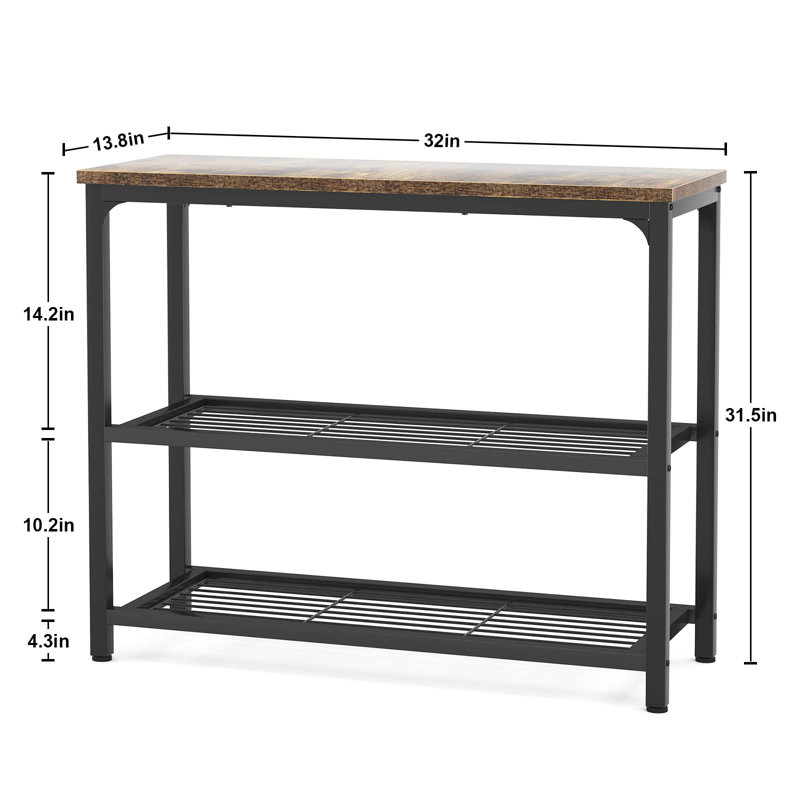 Small Console Table, Sofa Table With Double Mesh Shelves, Industrial Entryway Table For Entryway, Hallway, Foyer, Front Hall, Sofa Couch, Living Room, Bar, Kitchen, 32 Inch, Rustic