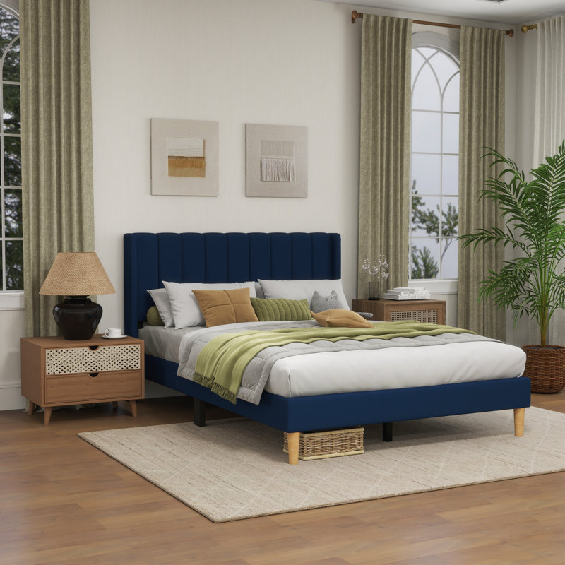 Sutter Upholstered Wingback Bed, Full / Double, Blue