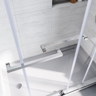 Tub Glass Sliding Door, 56-60 In.w X 62 In.h, 10mm Thick Glass, Stainless Steel Hardwares, , Fatigue Resistance Bypass Shower Doors, 56-60" 62", Tempered Leak- Design