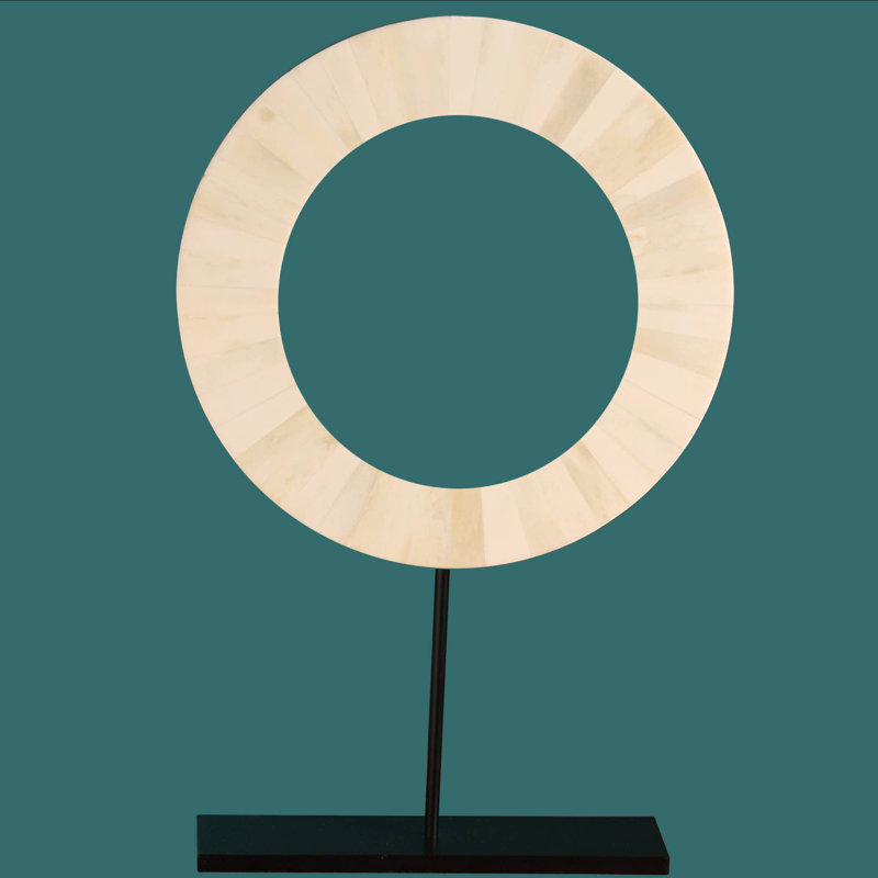 Sculpture | Bone-Inlaid Decorative Circle on Black Iron Stand | Table Décor