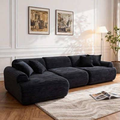 Canapé d'angle de 267 cm (105 po) avec revêtement respirant, design convertible, quatre places, tissu texturé tissé compressé sans os