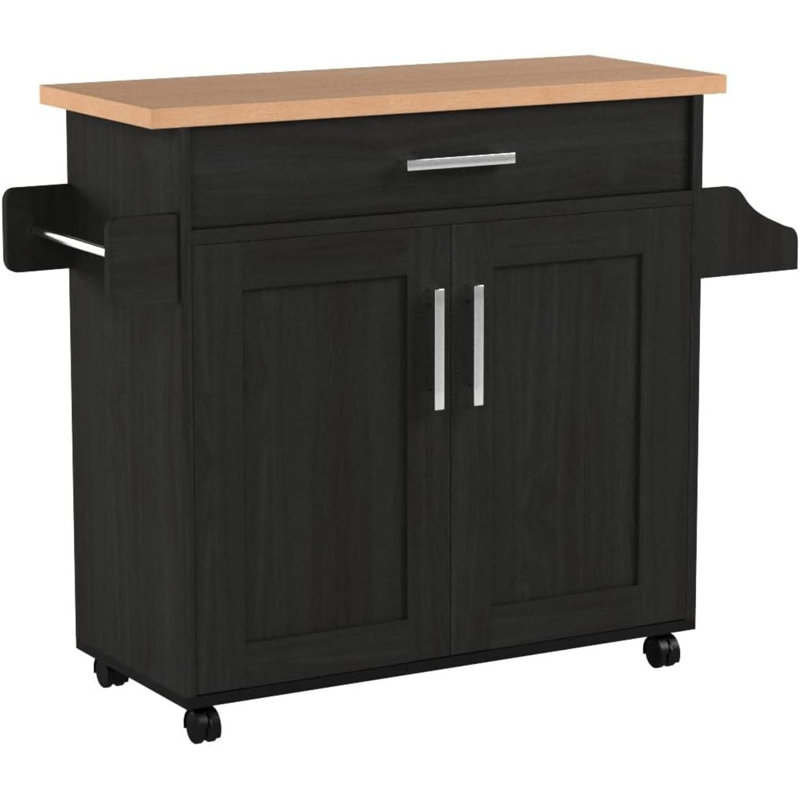 Poneto Wood Kitchen Cart, Black-Beech, Beech