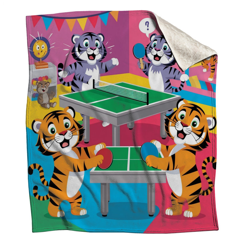 Tigers Playing Table Tennis Blankets, 60in W x 80in H