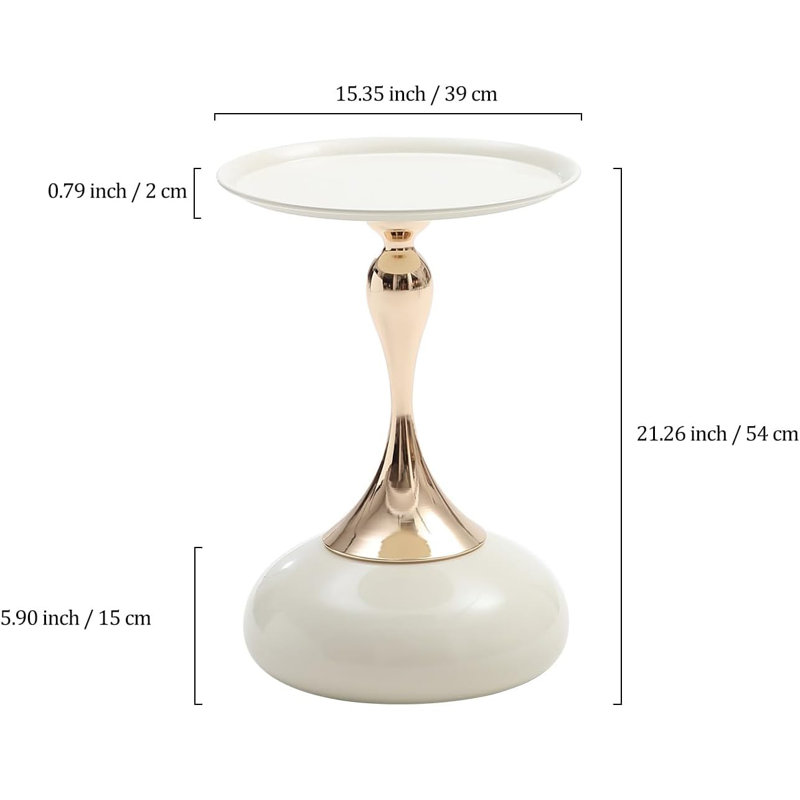 Modern Corner Accent Table Metal Round Unique End Tables Side Table, White/Gold
