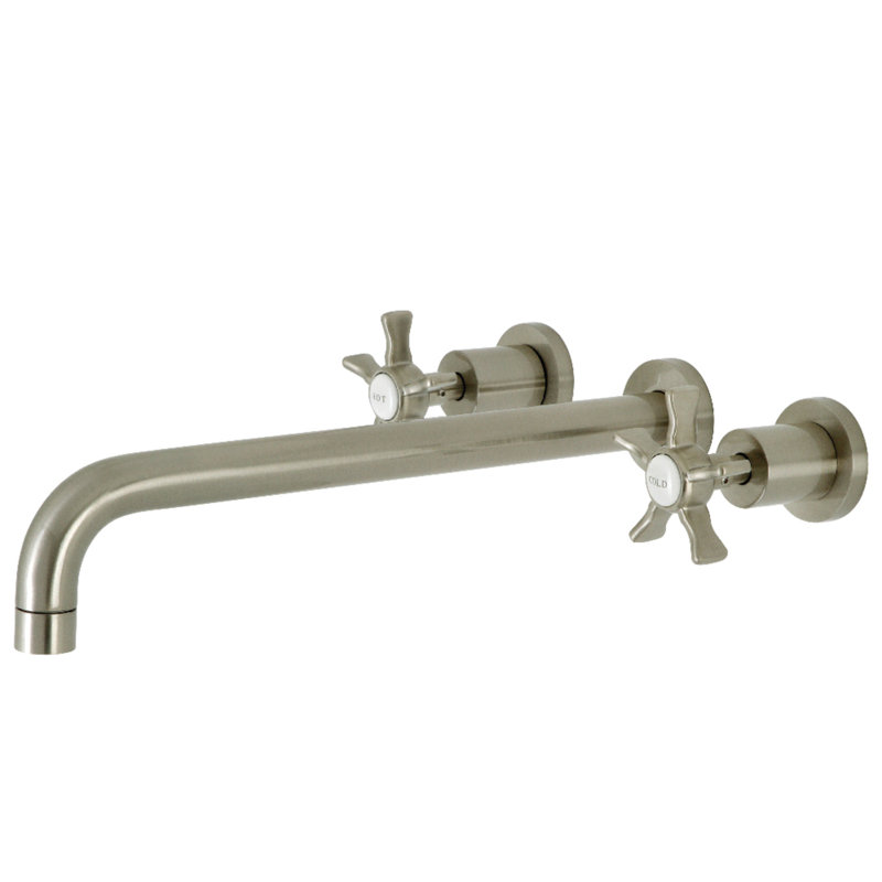 Kingston Brass Manhattan Two-Handle 3-Hole Wall Mount Roman Tub Faucet, Brushed Nickel, Star