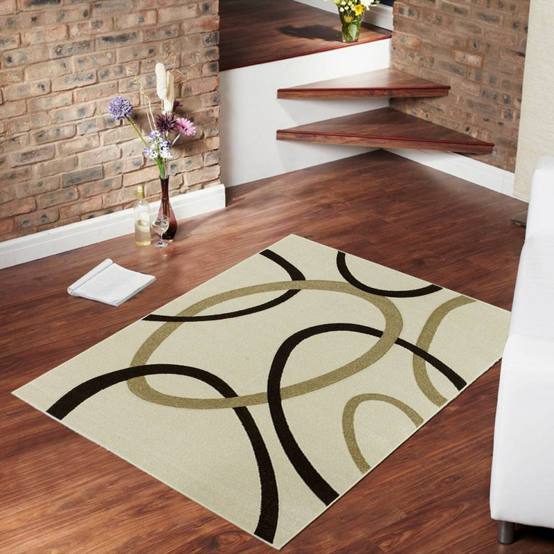 Tapis ivoire à motif géométrique, Rectangle 5 pi 2 po x 7 pi 2 po