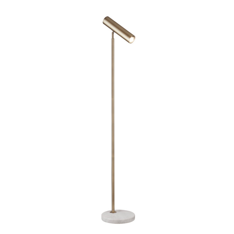 Thames Gold Task Floor Lamp with White Marble Base, Modern & Sleek