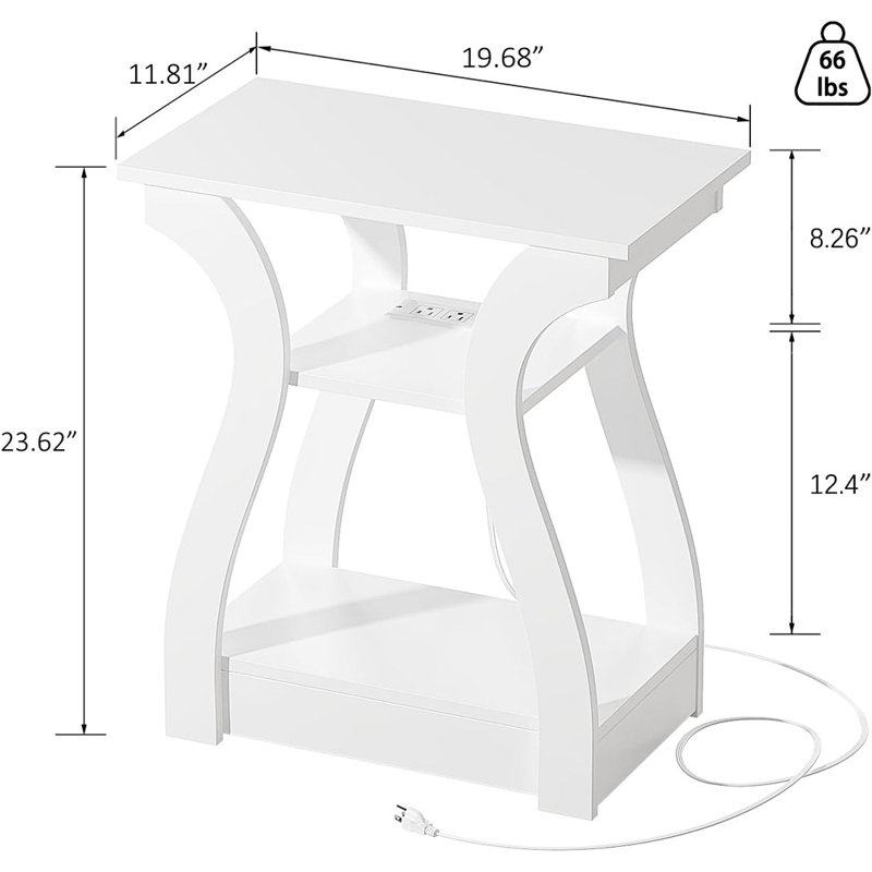 White Engineered Wood End Table with USB Charging Station