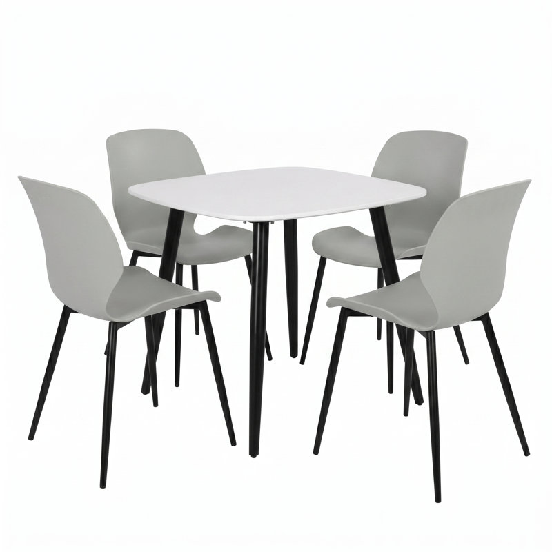 Westhope 5-Piece Dining Set, Square Table & Four Plastic Chairs, Grey, White