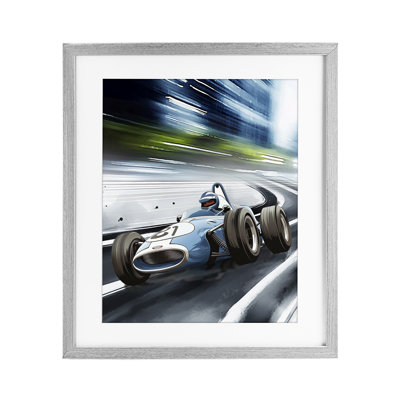 "Speeding Racecar", reproduction d'art sous verre encadrée par Christine Simpson
