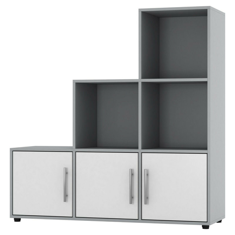 Berra 90.5cm H x 89cm W Step Bookcase, Grey/White