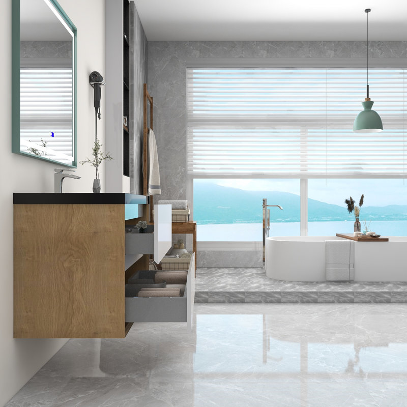 36" Wall-Mounted Single Bathroom Vanity Set, Glossy White