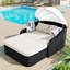 Lit de bronzage Pe avec parasol mobile - auvent double, élégant et beige avec coussins-121027282