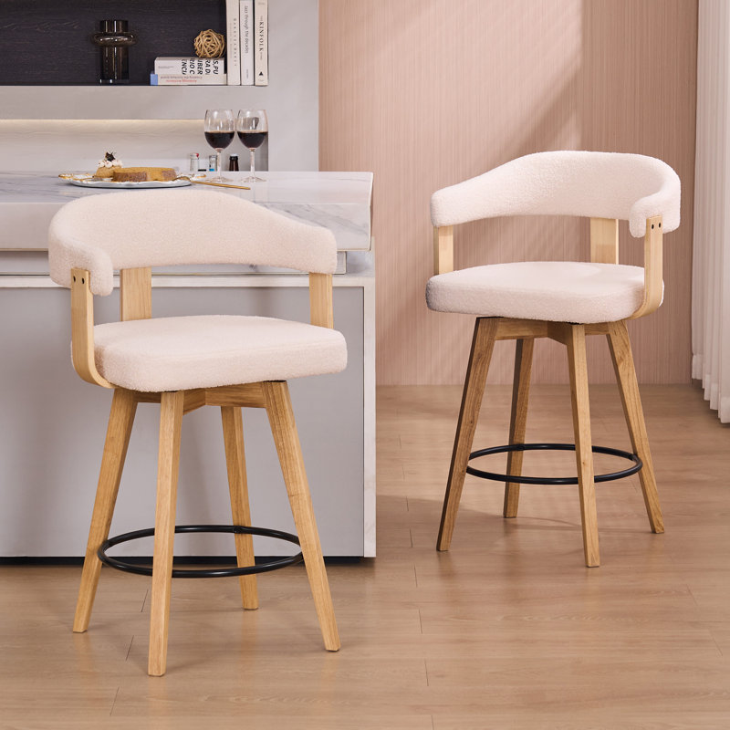 Tabouret de bar pivotant revêtu de lin 26 po, 2, Boucle blanc, Chêne